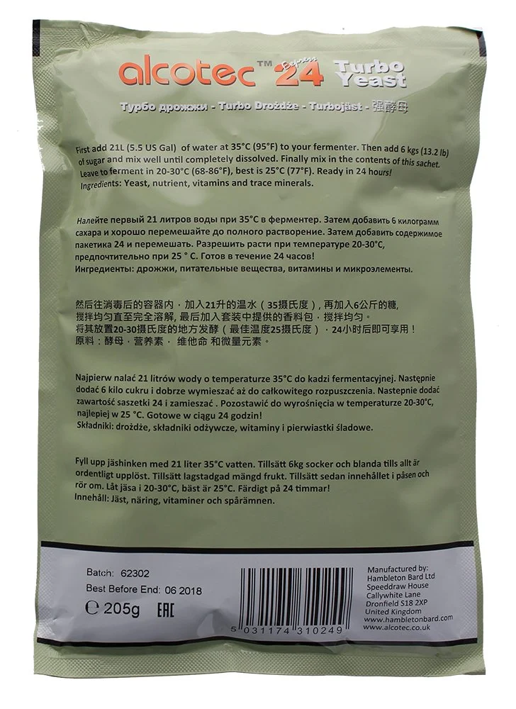 Alcotec 24-hour Turbo Yeast, 205 grams