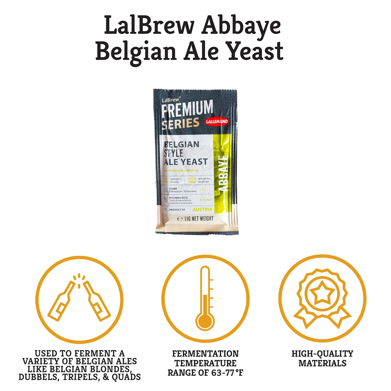 Craft A Brew - LalBrew Abbaye™Belgian Ale Yeast - Belgian Ale Dry Yeast - For Craft Blondes, Dubbels, Tripels & Quads - Ingredients for Home Brewing - Beer Making Supplies - (1 Pack)