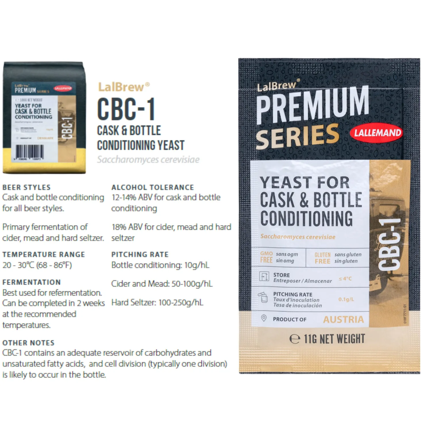 LalBrew CBC-1 Brewing Yeast (1 Pack) - Bottle Conditioning Yeast - Make Beer At Home - 11 g Sachets - Saccharomyces cerevisiae - Sold by CAPYBARA Distributors Inc.