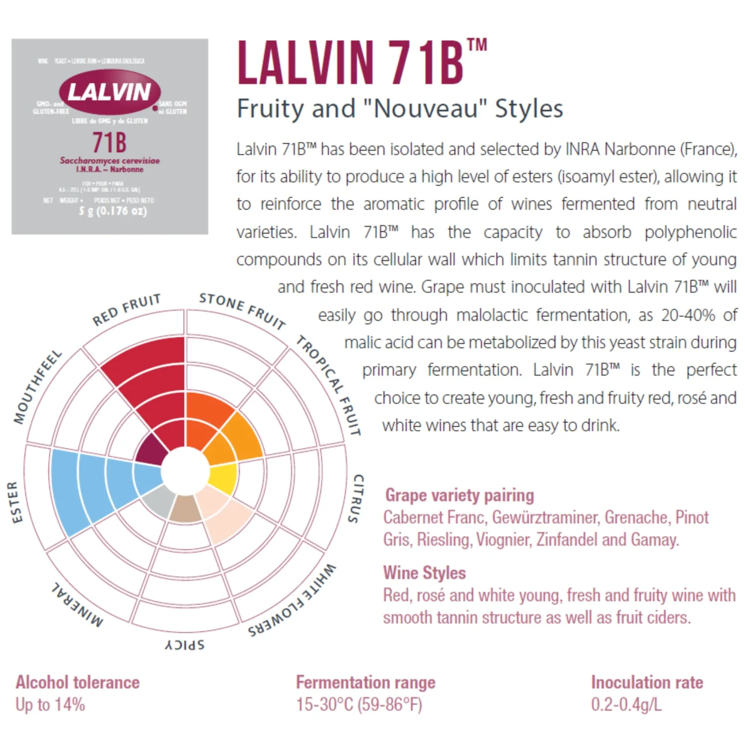 Lalvin 71B Wine Yeast (5 Pack) - Make Wine Cider Mead Kombucha At Home - 5 g Sachets - Saccharomyces cerevisiae - Sold by CAPYBARA Distributors Inc.
