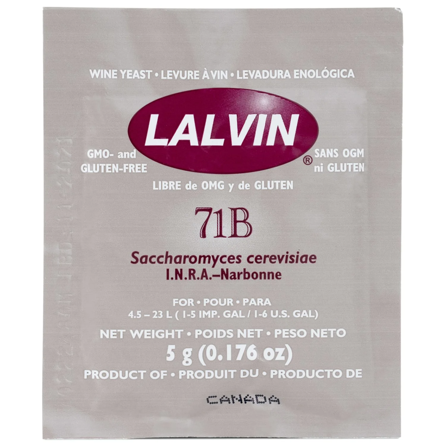 Lalvin 71B Wine Yeast (5 Pack) - Make Wine Cider Mead Kombucha At Home - 5 g Sachets - Saccharomyces cerevisiae - Sold by CAPYBARA Distributors Inc.