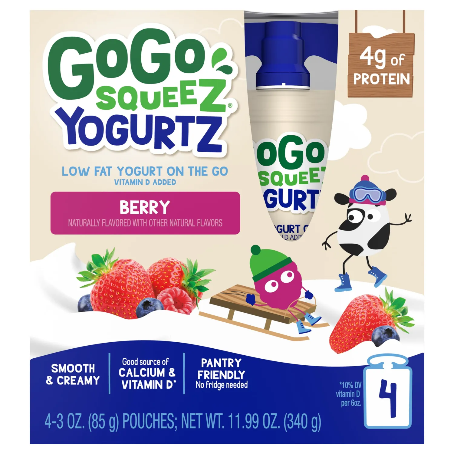 GoGo SqueeZ yogurtZ, Berry, 3 Ounce (4 Pouches), Low Fat Yogurt, Gluten Free, Pantry-friendly, Recloseable, BPA Free Pouches