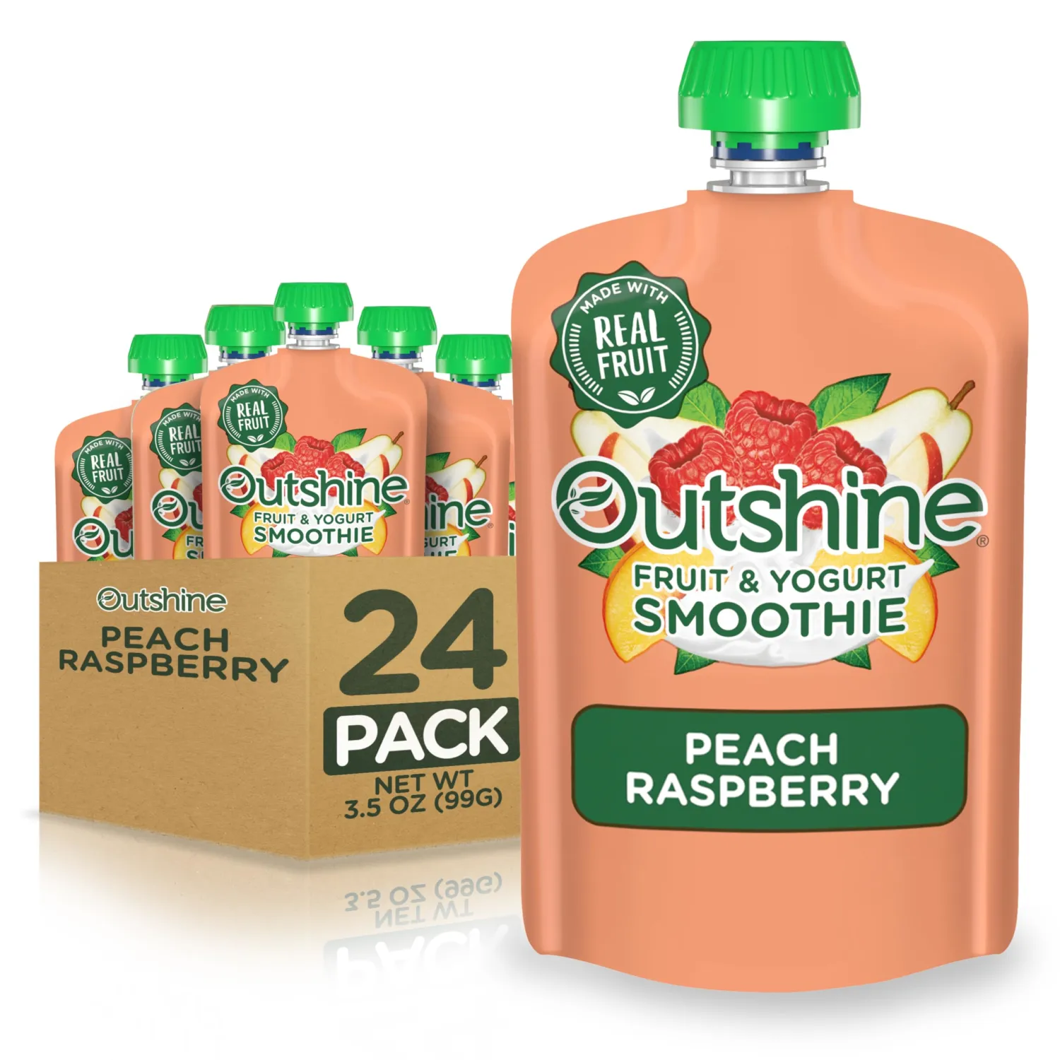 Outshine Fruit & Yogurt Smoothie Peach Raspberry, 24-Pack of 3.5oz Fruit & Yogurt Pouches