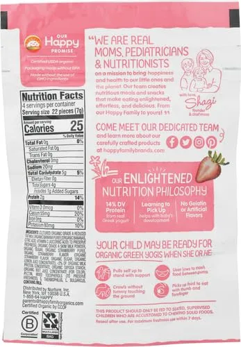 Happy Baby Organics Baby Snacks, Greek Yogis, Freeze Dried Yogurt & Fruit Snacks, Gluten Free Snack for Babies 9+ Months, Strawberry & Banana, 1 Ounce (Pack of 2)