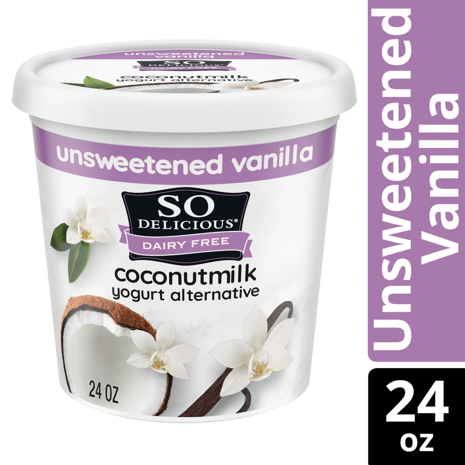 So Delicious Dairy Free Coconut Milk Yogurt Alternative, Unsweetened, Vanilla, Vegan, Gluten Free, Non-GMO, Creamy Plant Based Yogurt Alternative, 24 oz Container