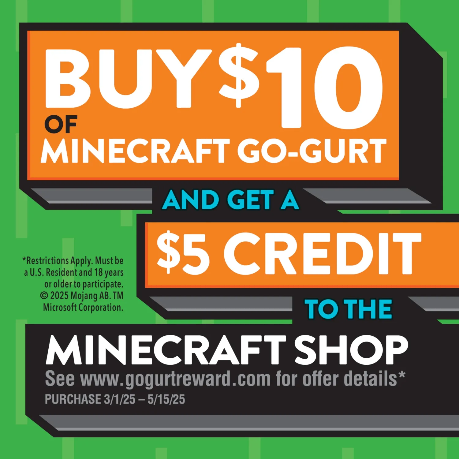 Go-GURT Minecraft Strawberry Redstone, Vanilla Quartz Kids Fat Free Yogurt, Minecraft Shop Offer On Box, Gluten Free, Value Pack, 2 oz Tubes, 20 Count