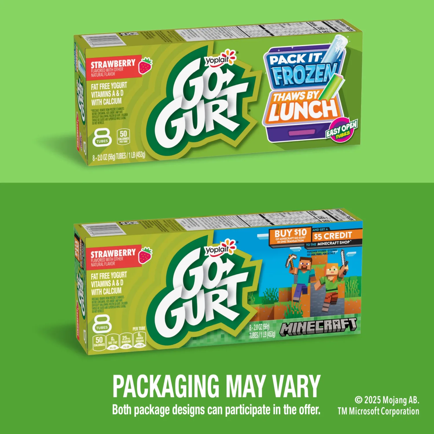 Go-GURT Strawberry Kids Fat Free Yogurt, Minecraft Shop Offer On Box, Gluten Free, 2 oz Yogurt Tubes, 8 Count