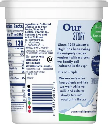 Mountain High, Original Whole Milk Yogurt, Plain, Gluten Free Snacks, 32 OZ Yogurt Container