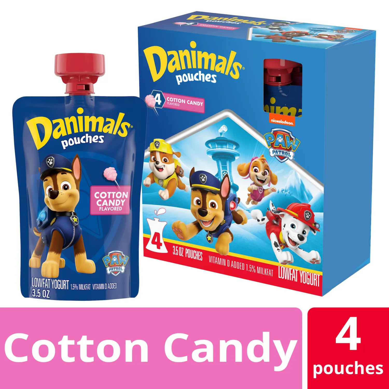 Danimals Squeezables Low Fat Yogurt Pouch, Cotton Candy, Gluten-Free,3.5 Oz, Pack of 4