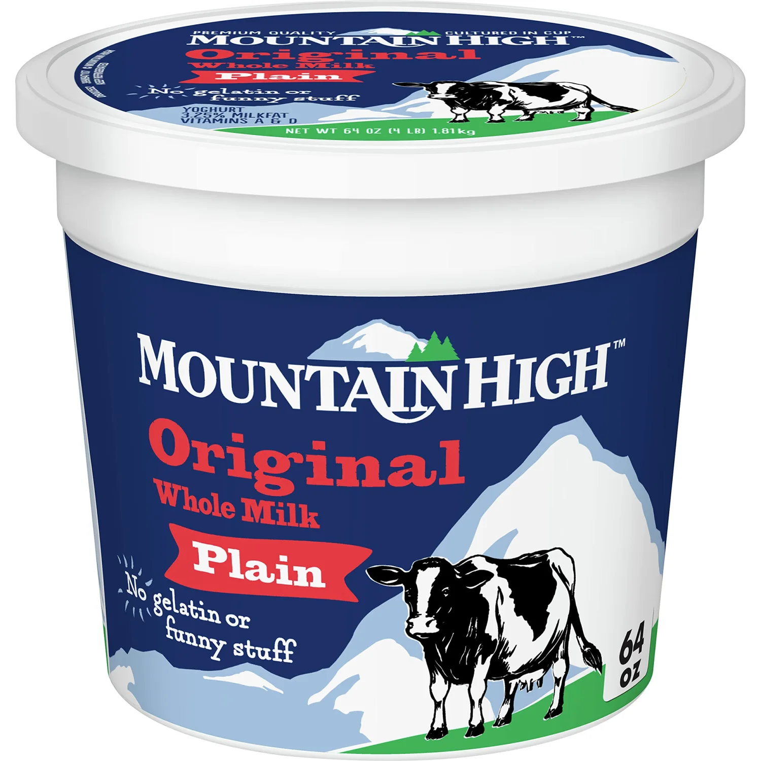 Mountain High, Original Whole Milk Yogurt, Plain, Gluten Free Snacks, 64 OZ Yogurt Container