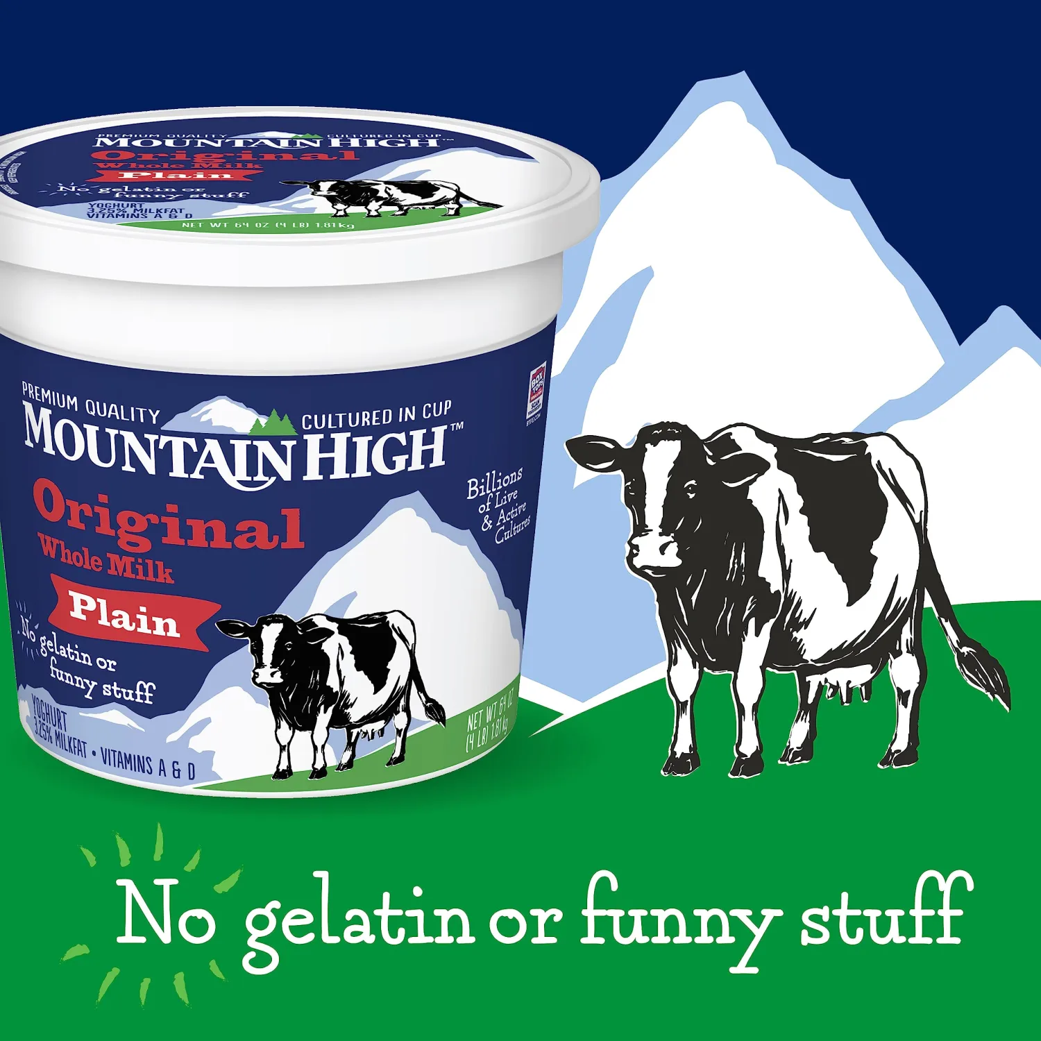 Mountain High, Original Whole Milk Yogurt, Plain, Gluten Free Snacks, 64 OZ Yogurt Container