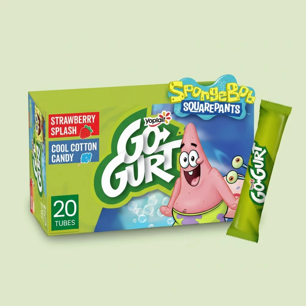 Go-GURT SpongeBob SquarePants Strawberry Splash and Cool Cotton Candy Kids Fat Free Yogurt Variety Pack, Gluten Free, 2 oz Yogurt Tubes (20 Ct)