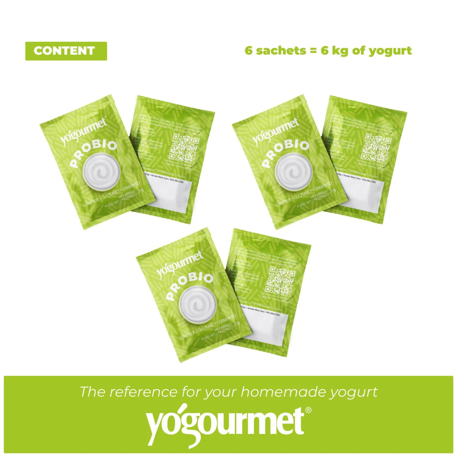 Yogourmet Yogurt Starter With Probiotics (6 Sachets = 6 Quarts of Yogurt) - Make Yogurt at Home - Starter Culture - All Natural, Gluten Free, Kosher, Halal - 3 g Sachets