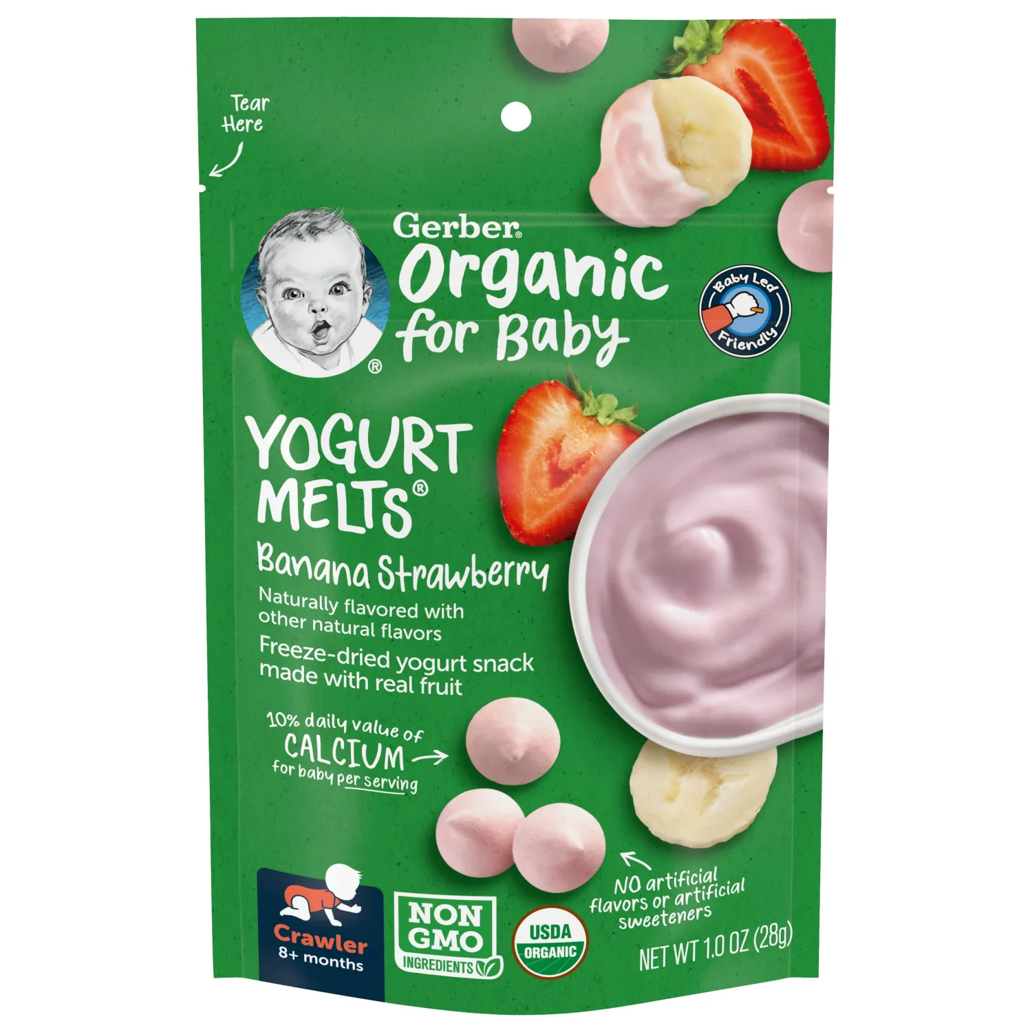 Gerber 2nd Foods Organic for Baby Yogurt Melts, Banana Strawberry, 1 oz Bag