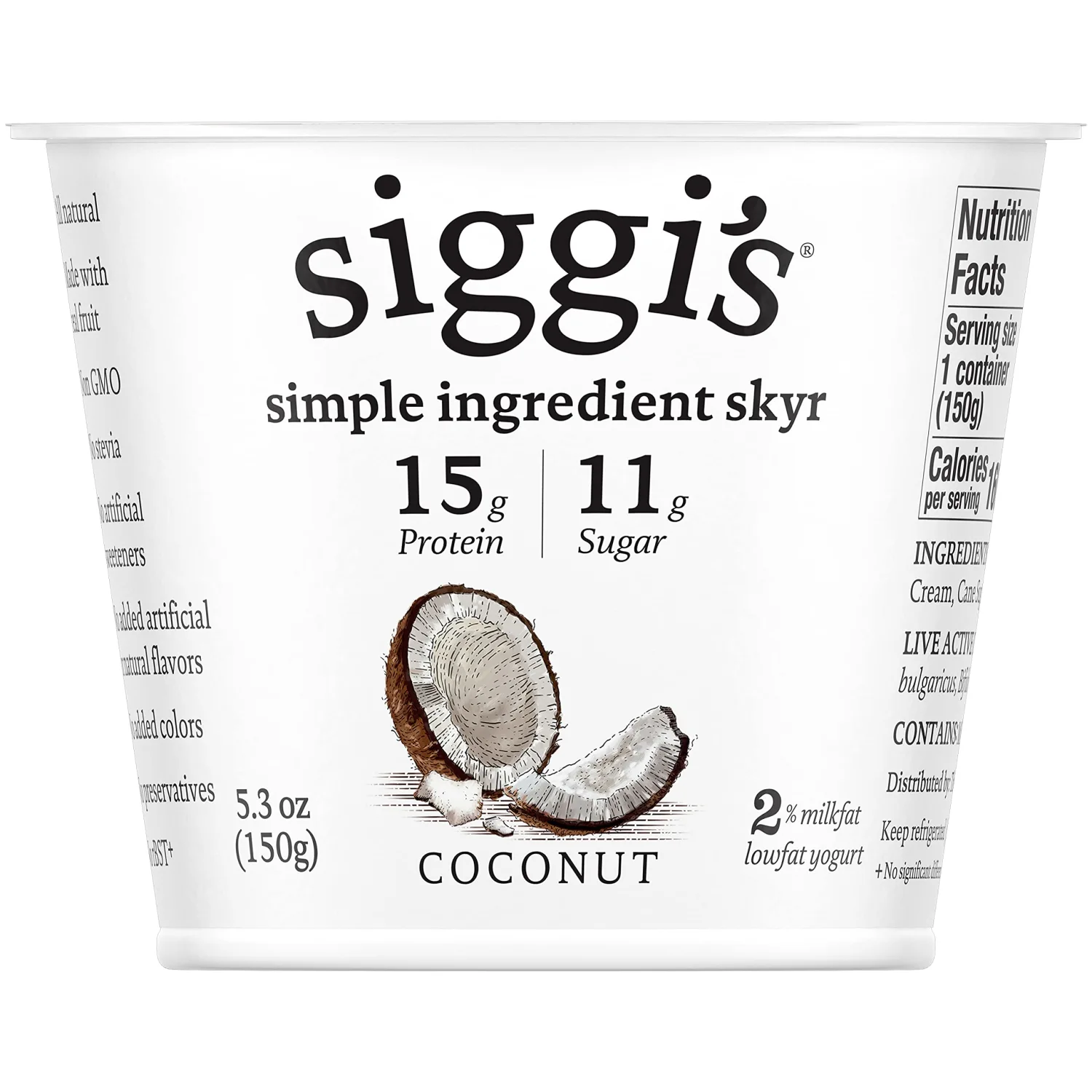 siggi's® 2% Icelandic Strained Lowfat Yogurt, Coconut, 5.3 oz., Single Serve Cup