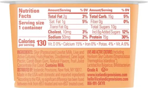 Icelandic Provisions, Peach and Cloudberry Thick and Creamy SKYR, 5.3 Ounce