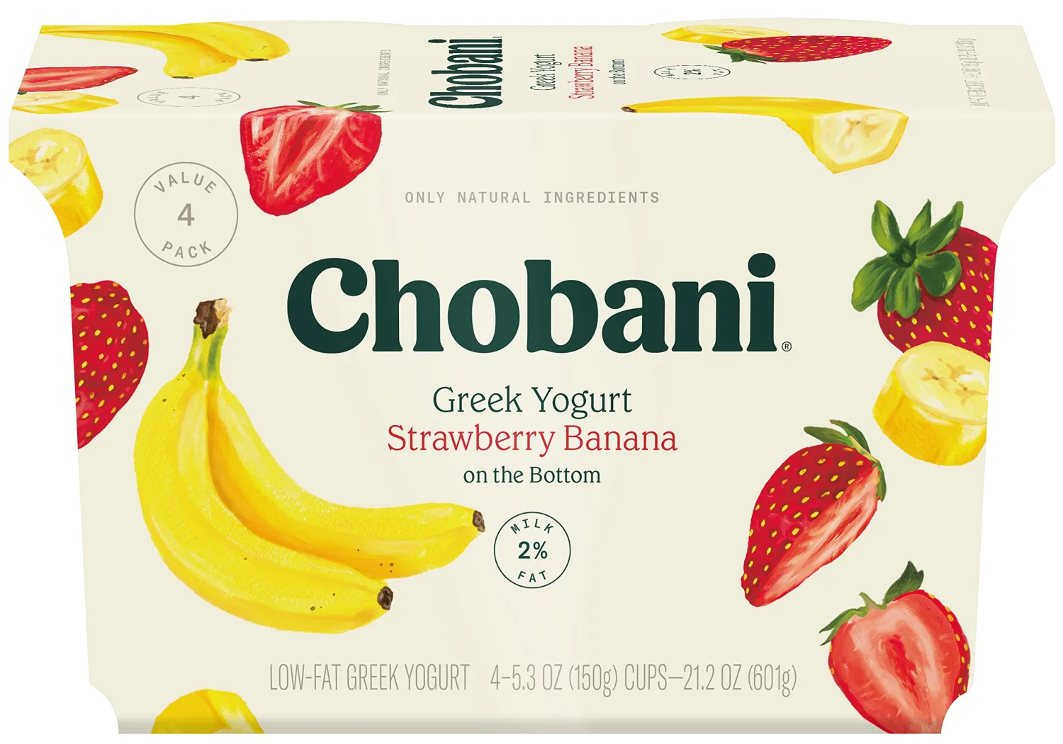 Chobani® Low-Fat Greek Yogurt Strawberry Banana on the Bottom 5.3oz 4-pack