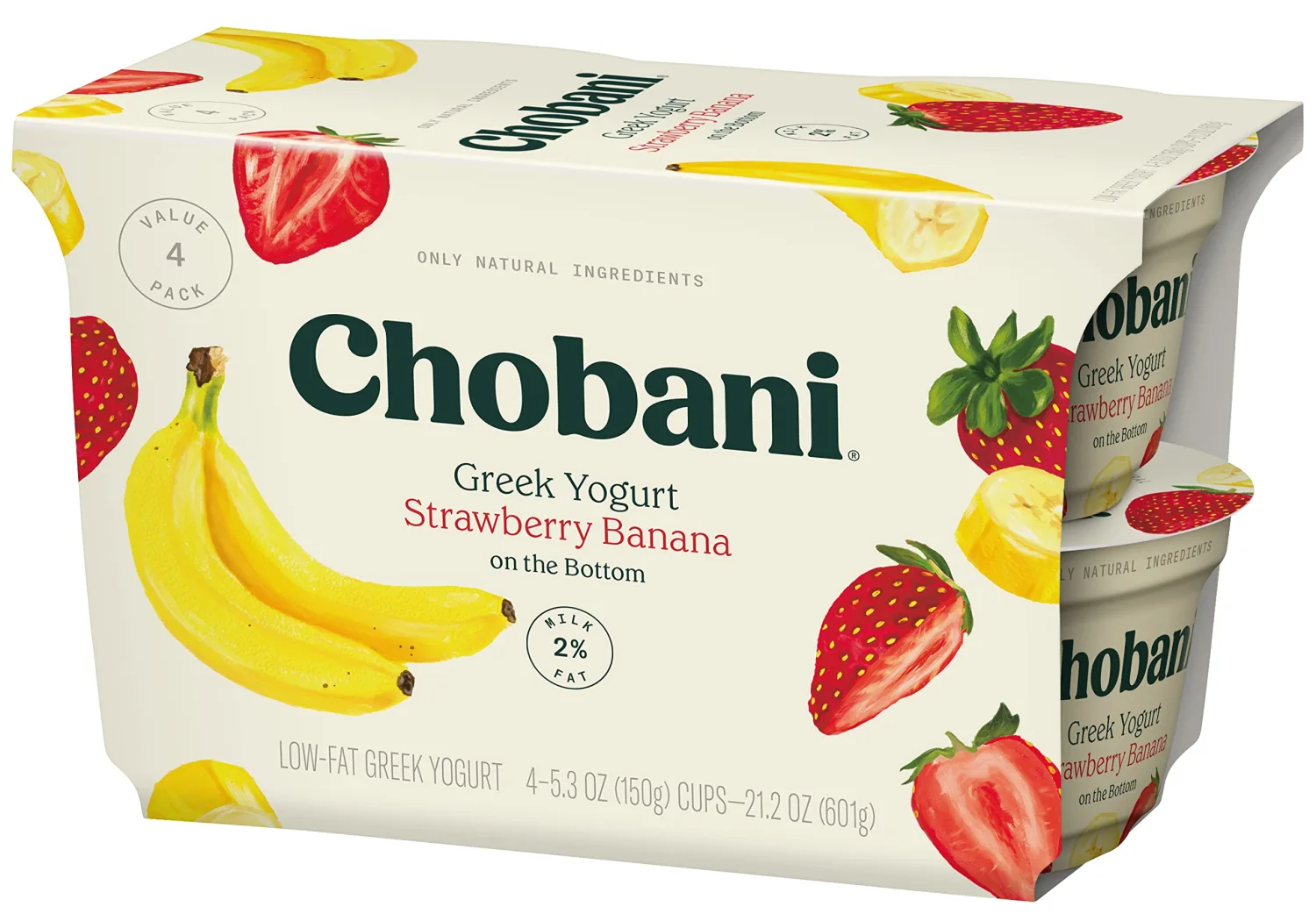 Chobani® Low-Fat Greek Yogurt Strawberry Banana on the Bottom 5.3oz 4-pack