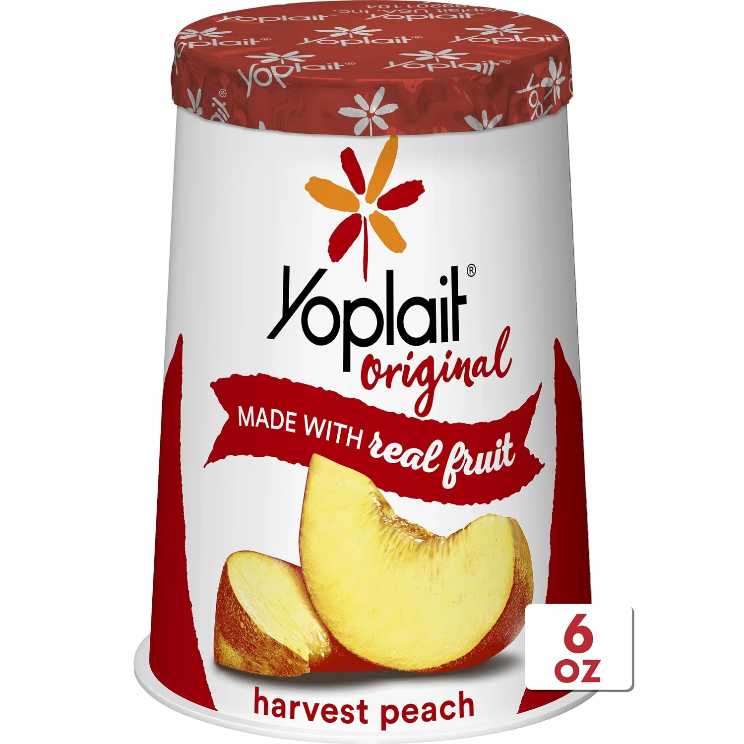 Yoplait Original Low Fat Harvest Peach Yogurt Cup, Made with Real Fruit, 6 oz