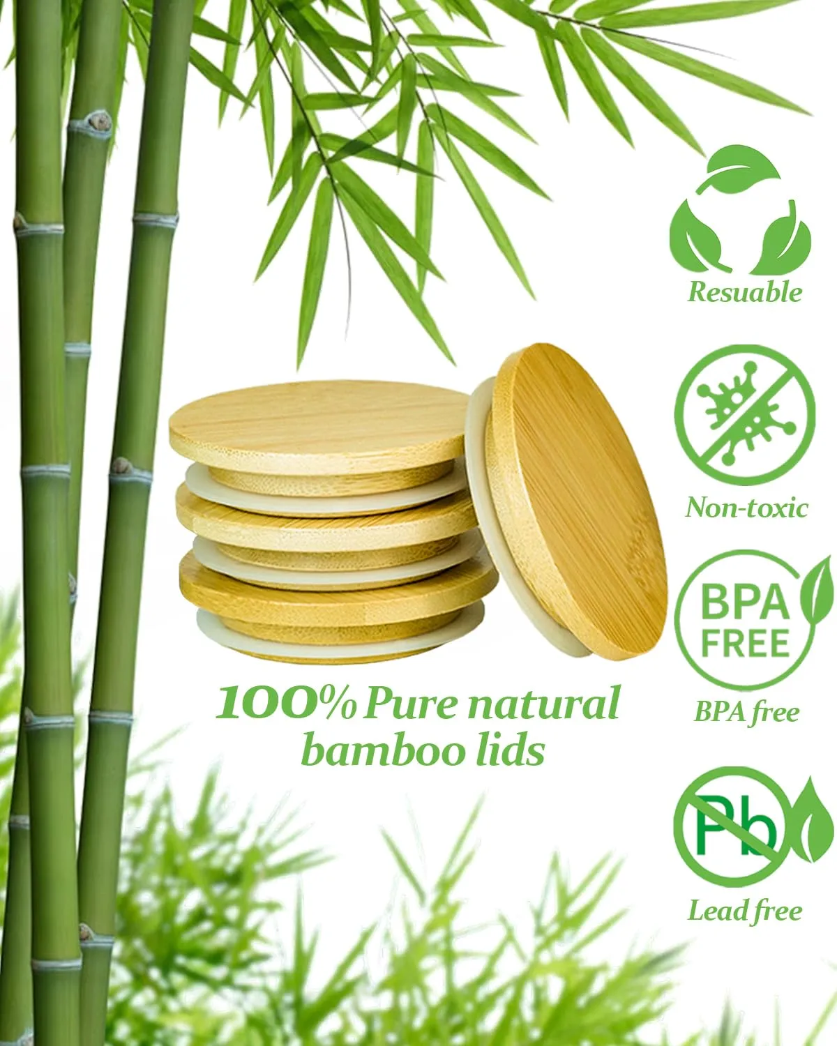 4 Pack Oui Yogurt Jar Lids with 4 Labels, Food-Grade Bamboo Lids for 5Oz Oui Yogurt Jars, Reusable Wooden Canning Covers Perfect for Oui Yogurt Bottle with Airtight Seal Ring(Jar not Included)