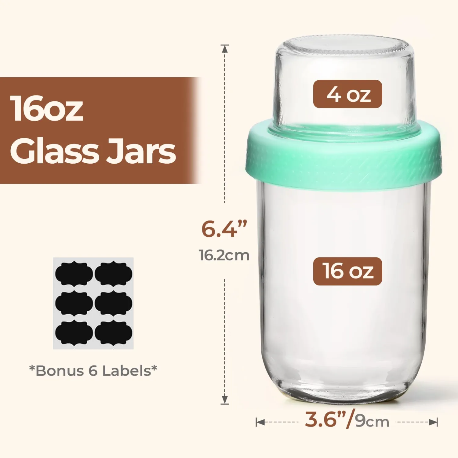 ComSaf 2-Pack 16 oz Overnight Oats Containers with Lids, Dual-Laryer Chia Pudding Jars with Dry and Wet Separation, Yogurt Parfait Cups for Oatmeal Cereal Nut Fruit, Meal Prep Glass Jars for Salad