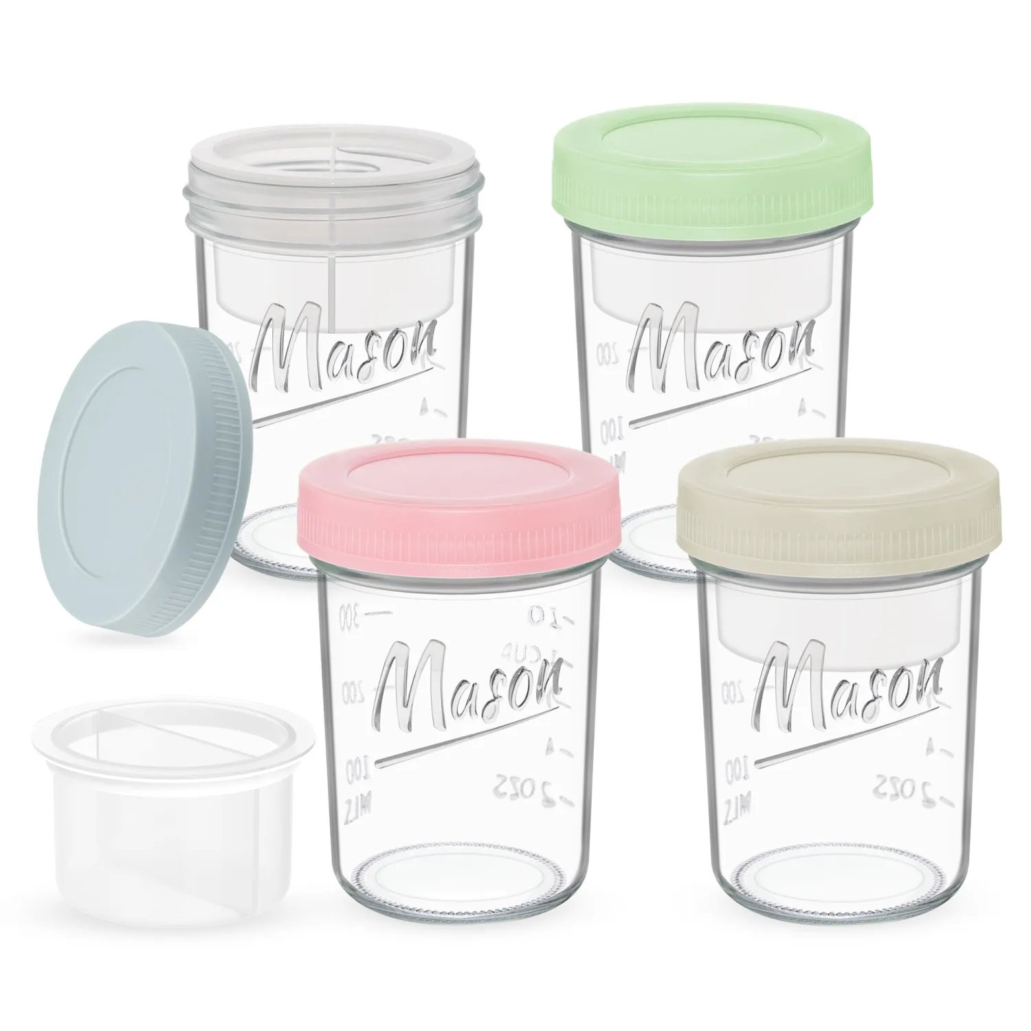 16 oz Overnight Oats Containers with Lids, 4-Pack Leak-Proof Wide Mouth Mason Jars & Separate Compartments for Fruits/Nuts, Airtight Glass Jars for Chia Pudding, Yogurt, Parfait and Salad