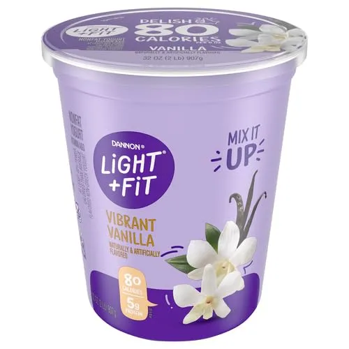 Dannon Light + Fit Vanilla Fat Free Yogurt, Creamy and Delicious Gluten Free Yogurt, 32 OZ