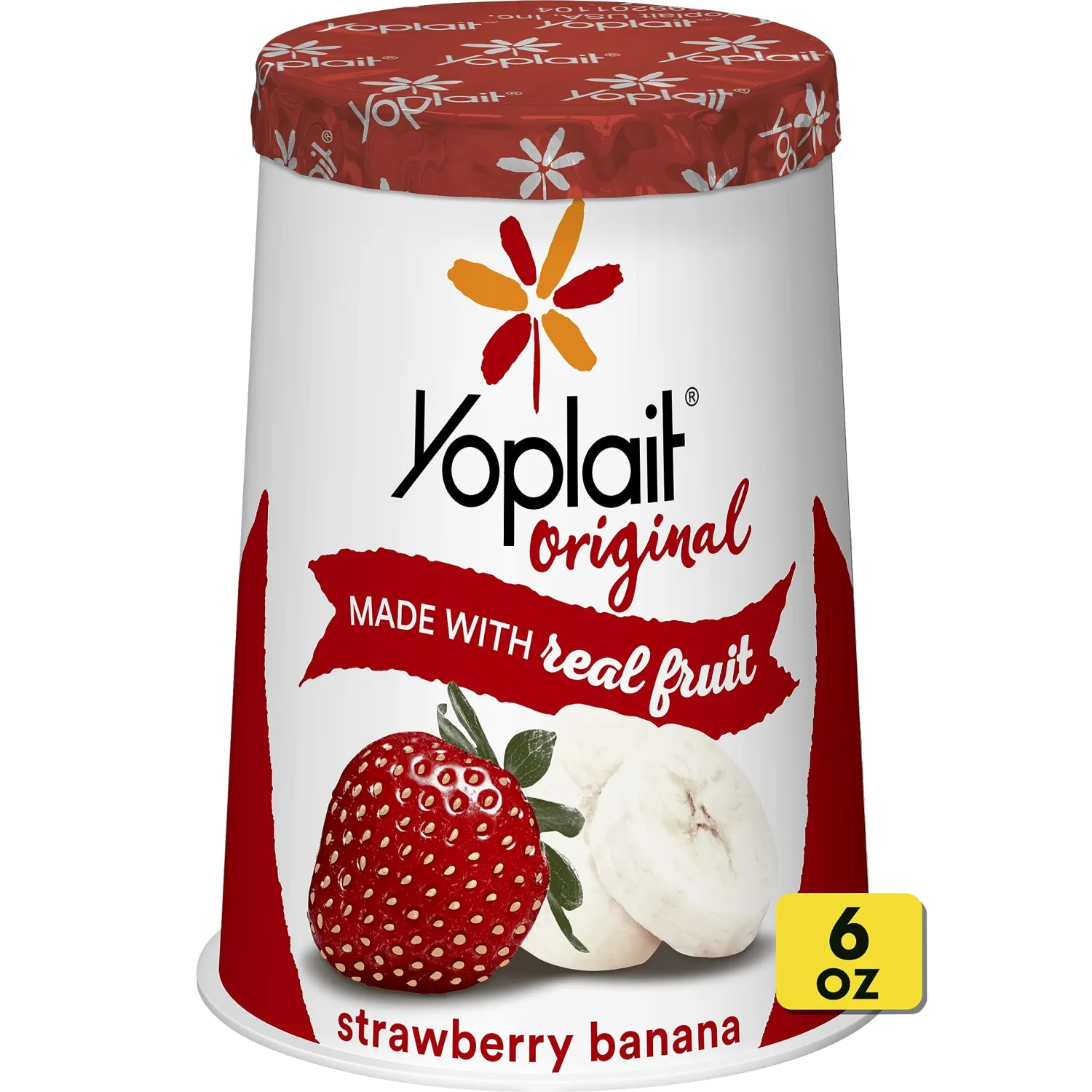 Yoplait Original Low Fat Strawberry Banana Yogurt Cup, Made with Real Fruit, 6 oz