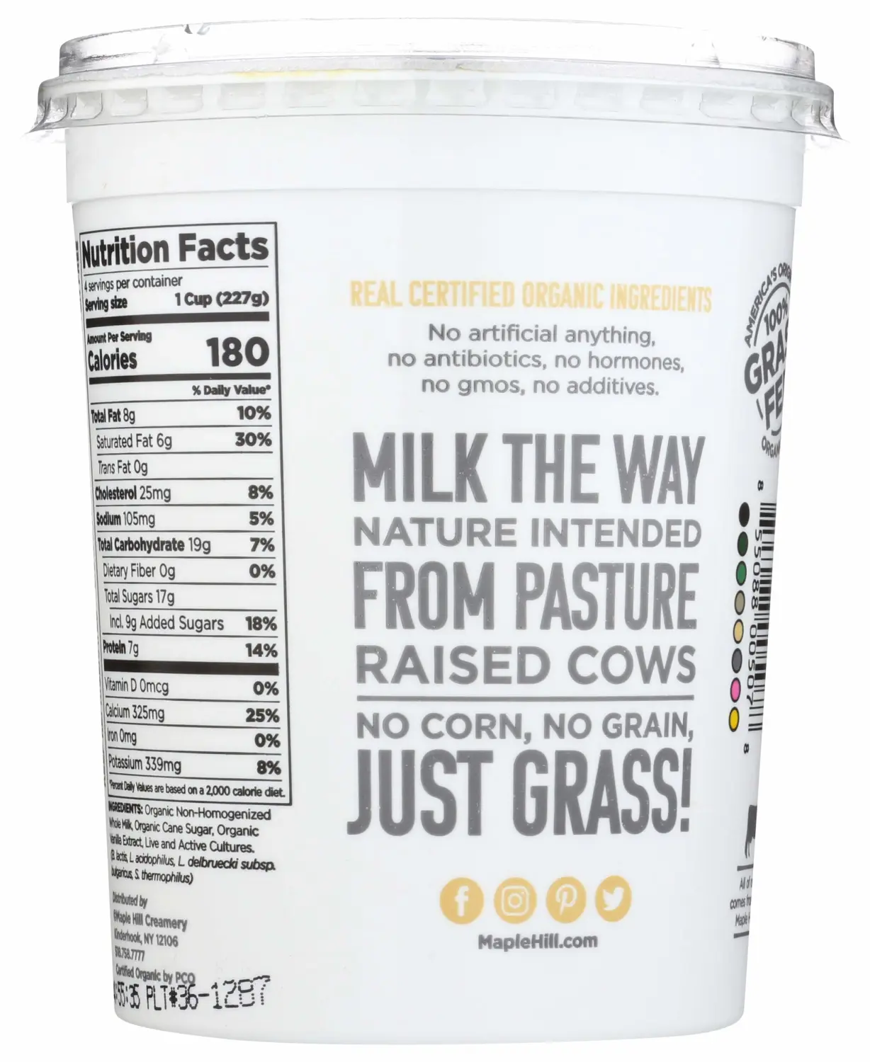 Maple Hill Creamery Yogurt Vanilla 100%Gr sugar freed, 32 oz