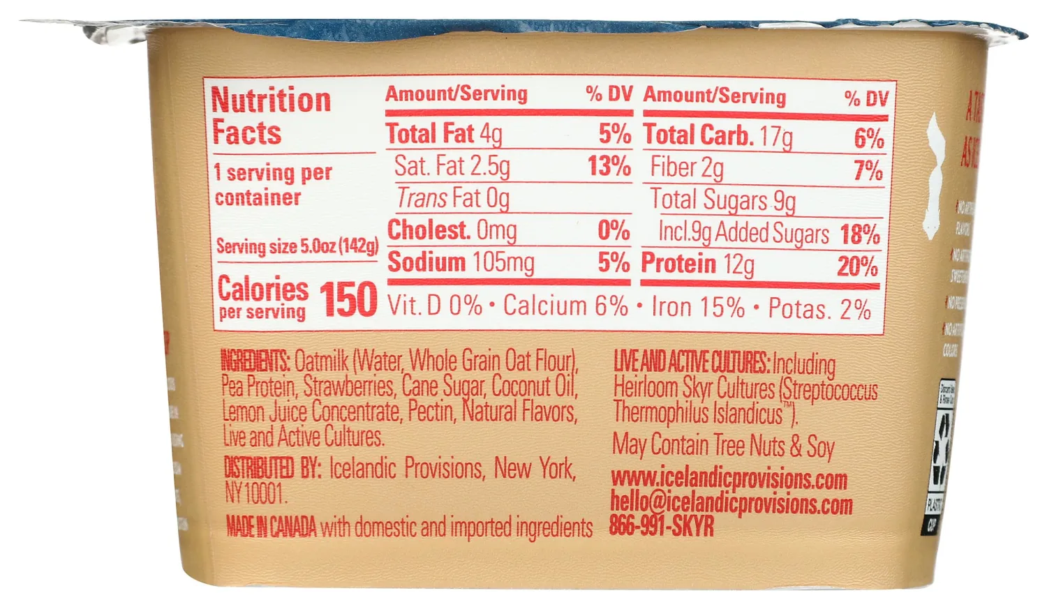 Icelandic Provisions Oatmilk Skyr, Strawberry, 5 Ounce