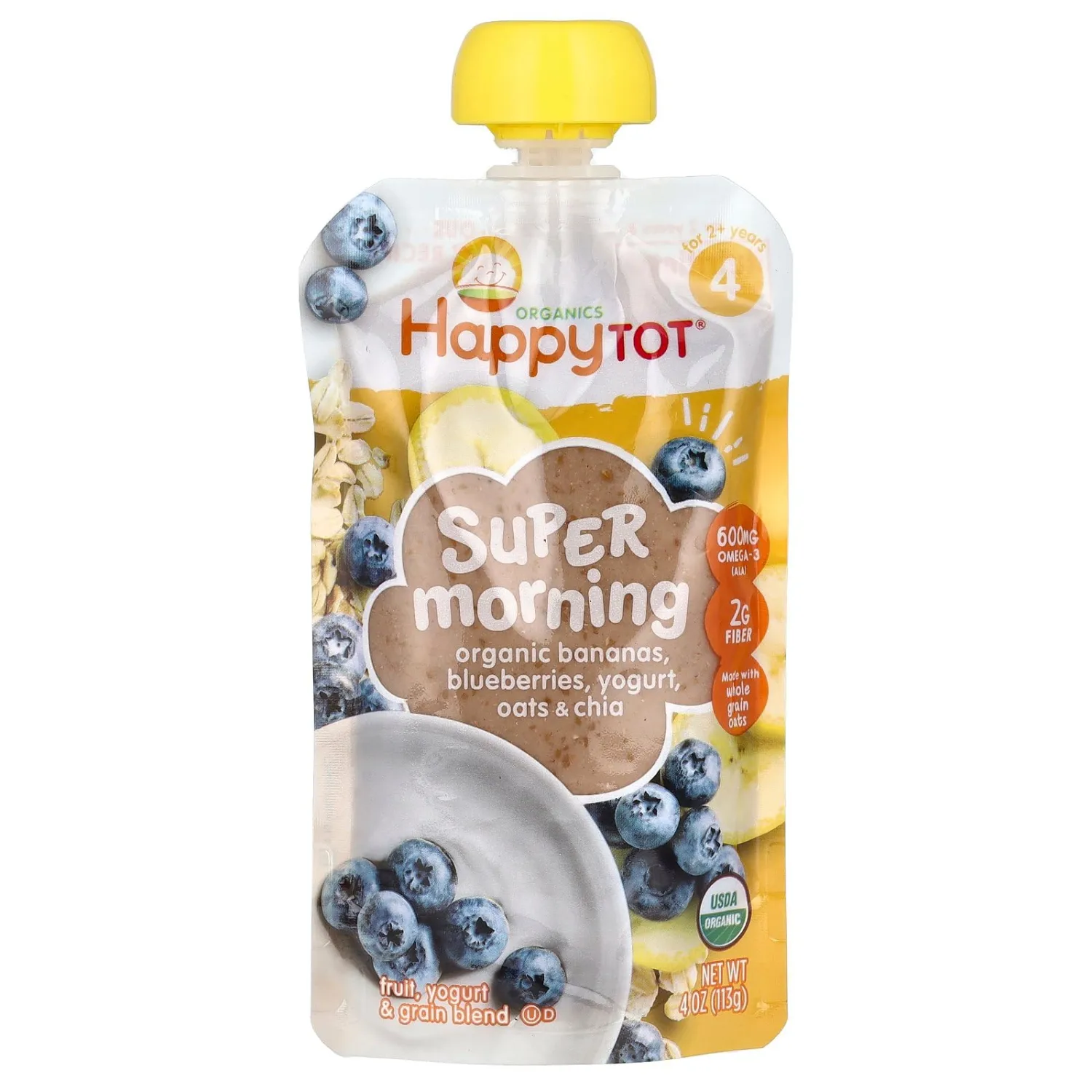 HAPPY TOT BABY Organic Banana Blueberry Yogurt & oats Super Morning, 4 OZ