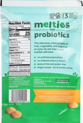 Beech-Nut Probiotic Melties Apple Carrot Mango Yogurt Melts Baby & Toddler Snack, 1oz Bag