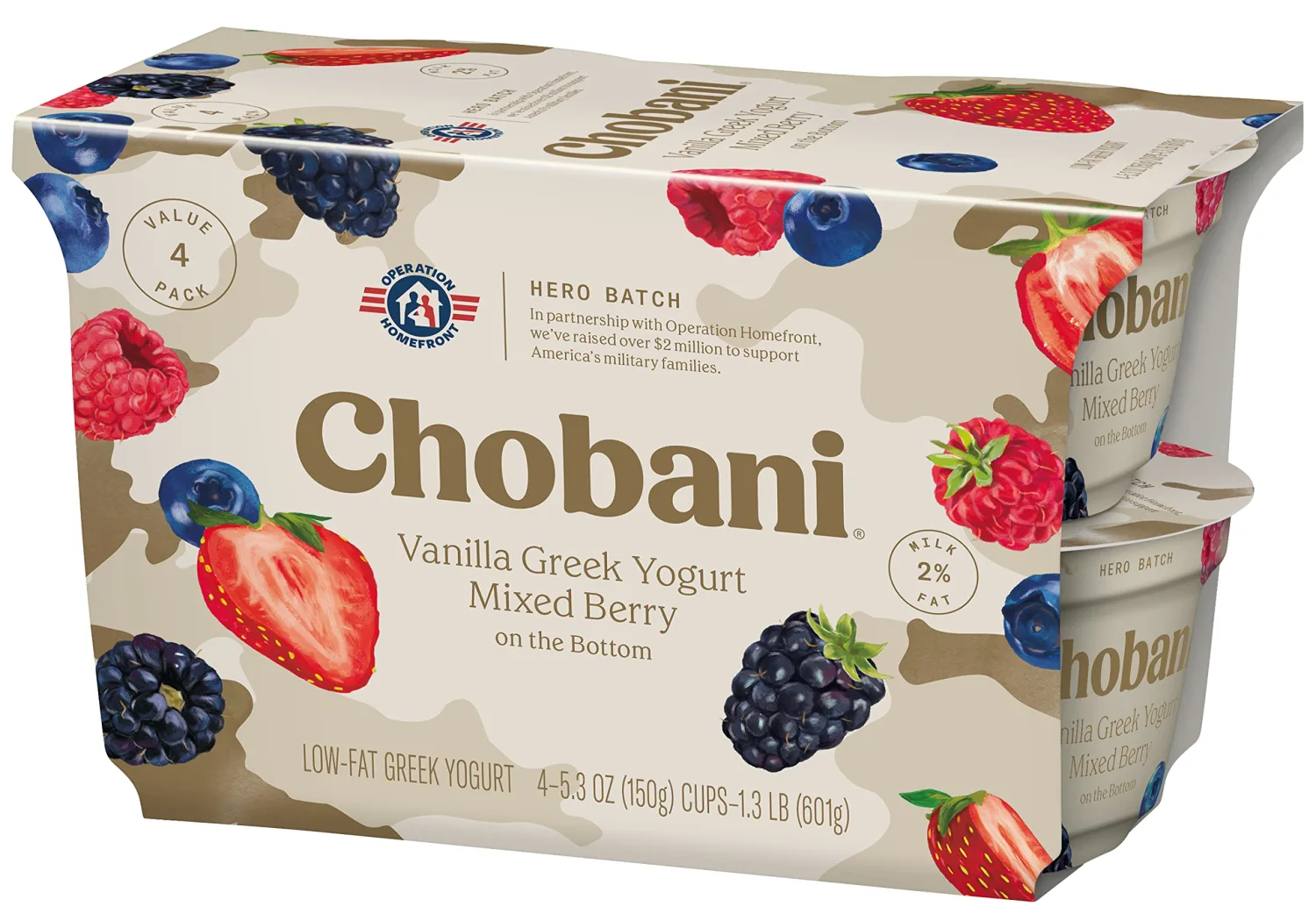 Chobani® Low-Fat Vanilla Greek Yogurt, Mixed Berry on the Bottom 5.3oz 4-pack