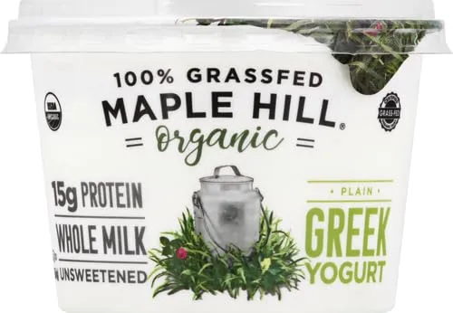 Maple Hill Crea mery, 100% Grass Fed Organic, Plain Kosher Greek Yogurt, 16 Ounce