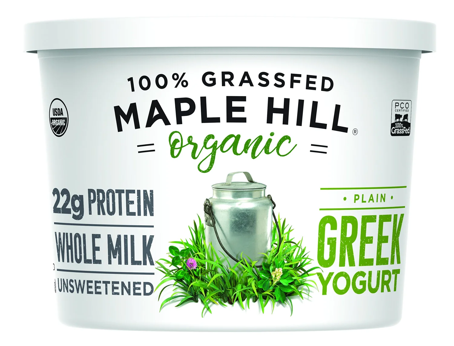 Maple Hill Crea mery, 100% Grass Fed Organic, Plain Kosher Greek Yogurt, 16 Ounce