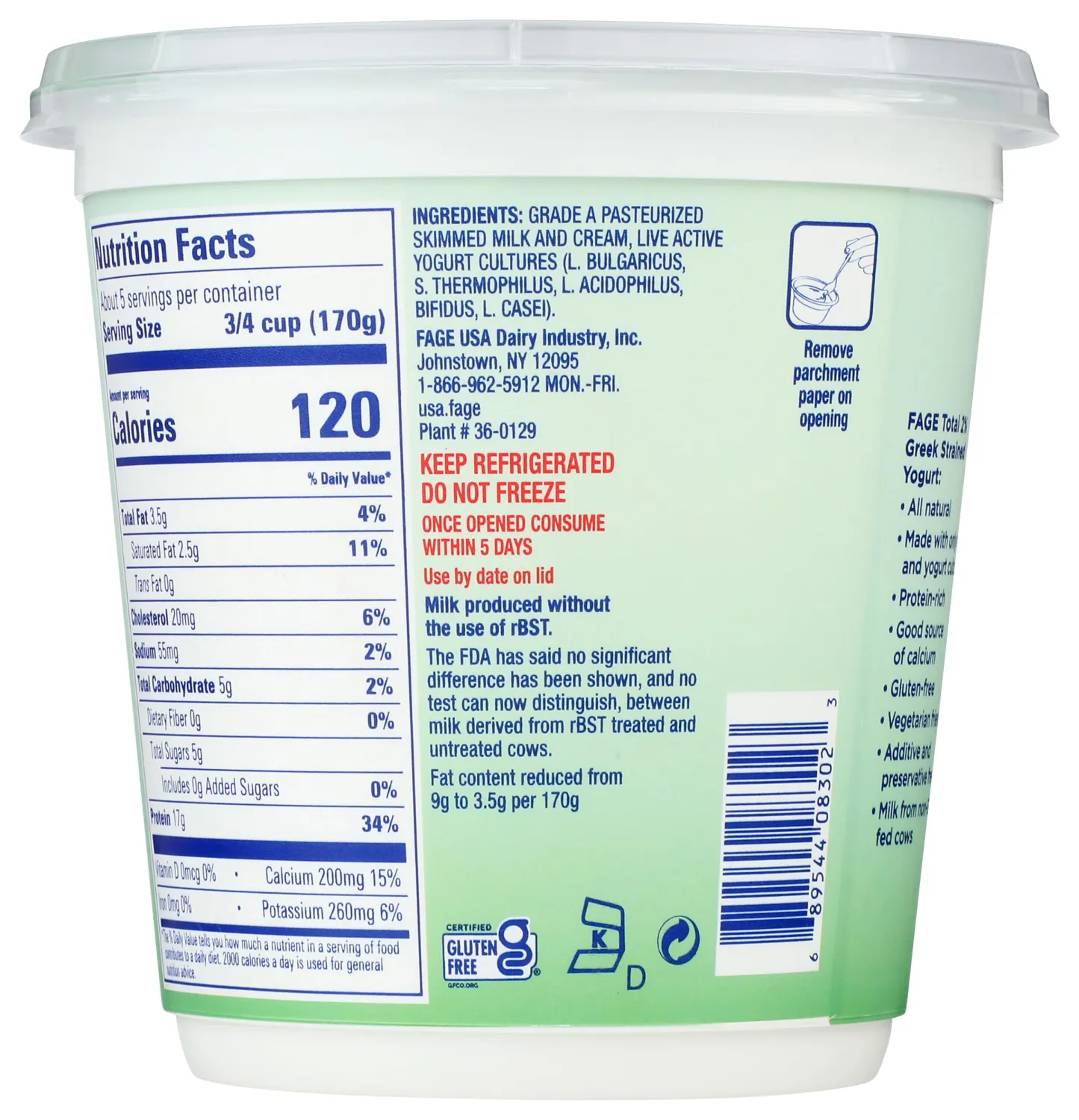 FAGE Total Greek Yogurt, 2% Reduced Fat, Plain, 32 oz
