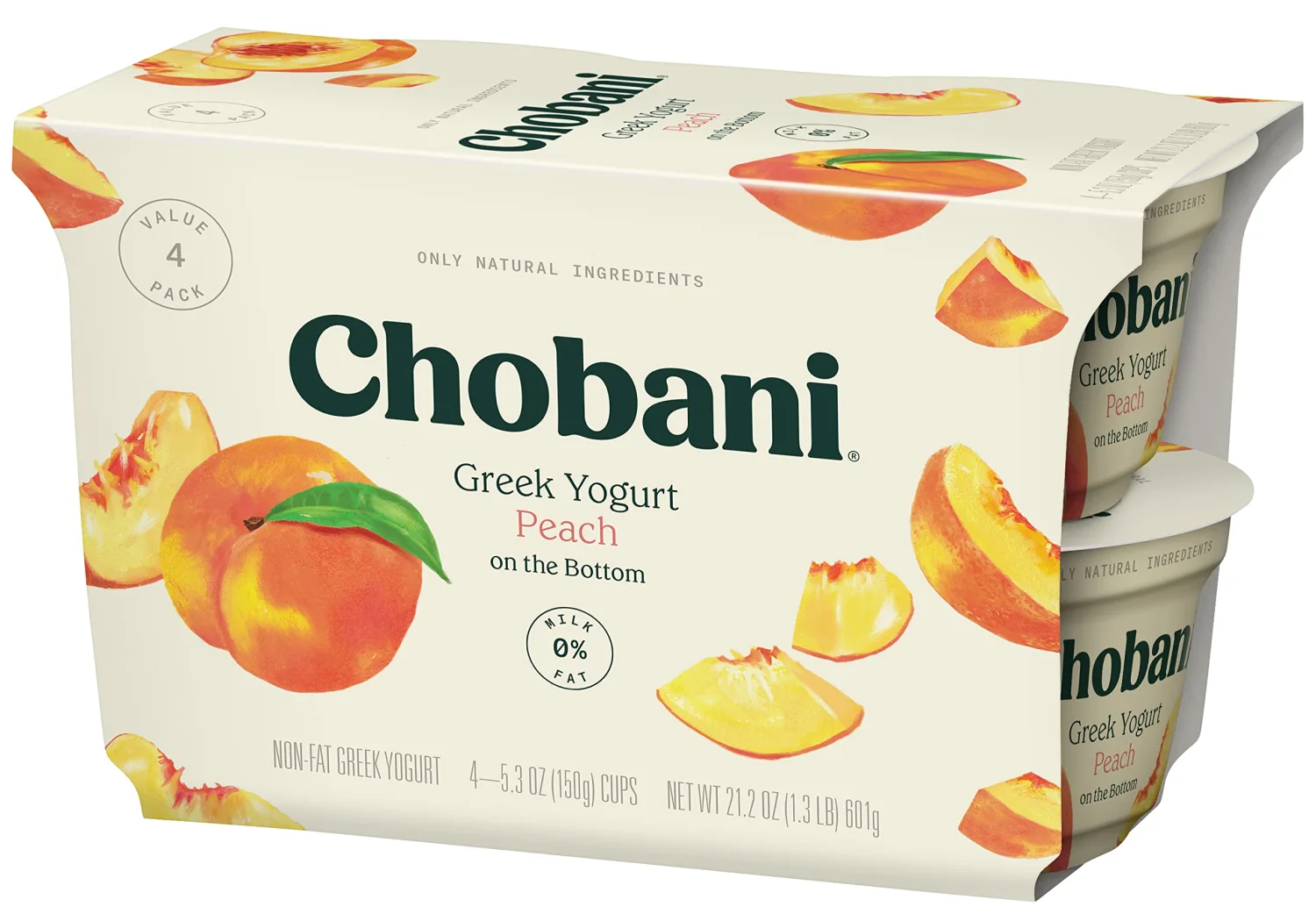 Chobani® Non-Fat Greek Yogurt Peach on the Bottom 5.3oz 4-pack