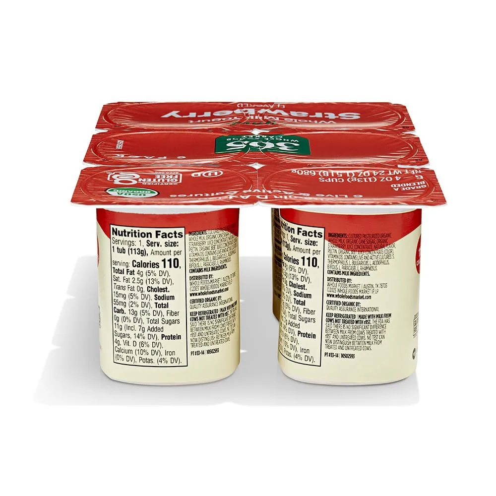 365 by Whole Foods Market, Yogurt Strawberry 6Pk Organic, 24 Ounce
