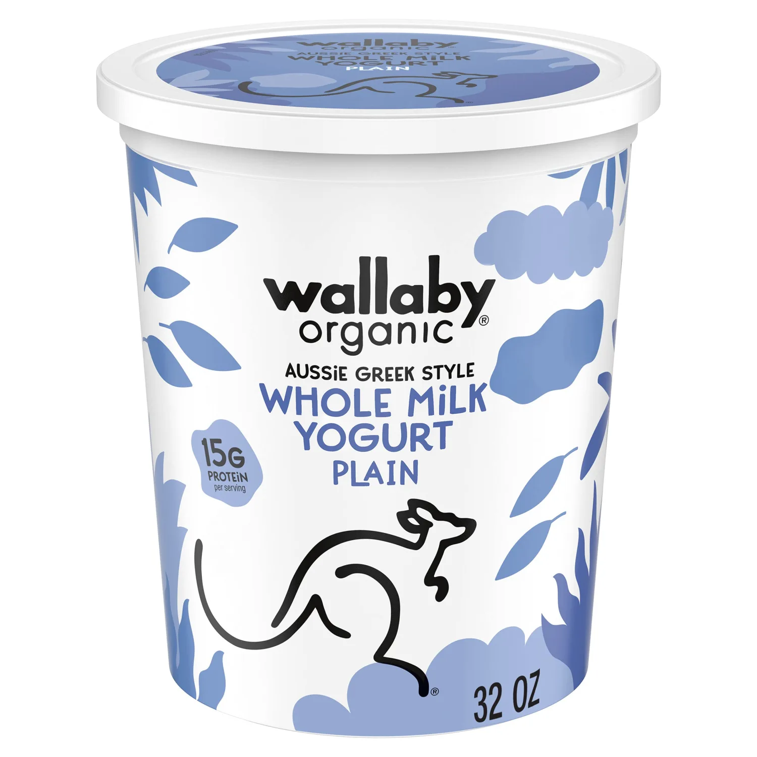 Wallaby Organic Aussie Greek Whole Milk Yogurt, Plain, 32 oz. USDA Organic