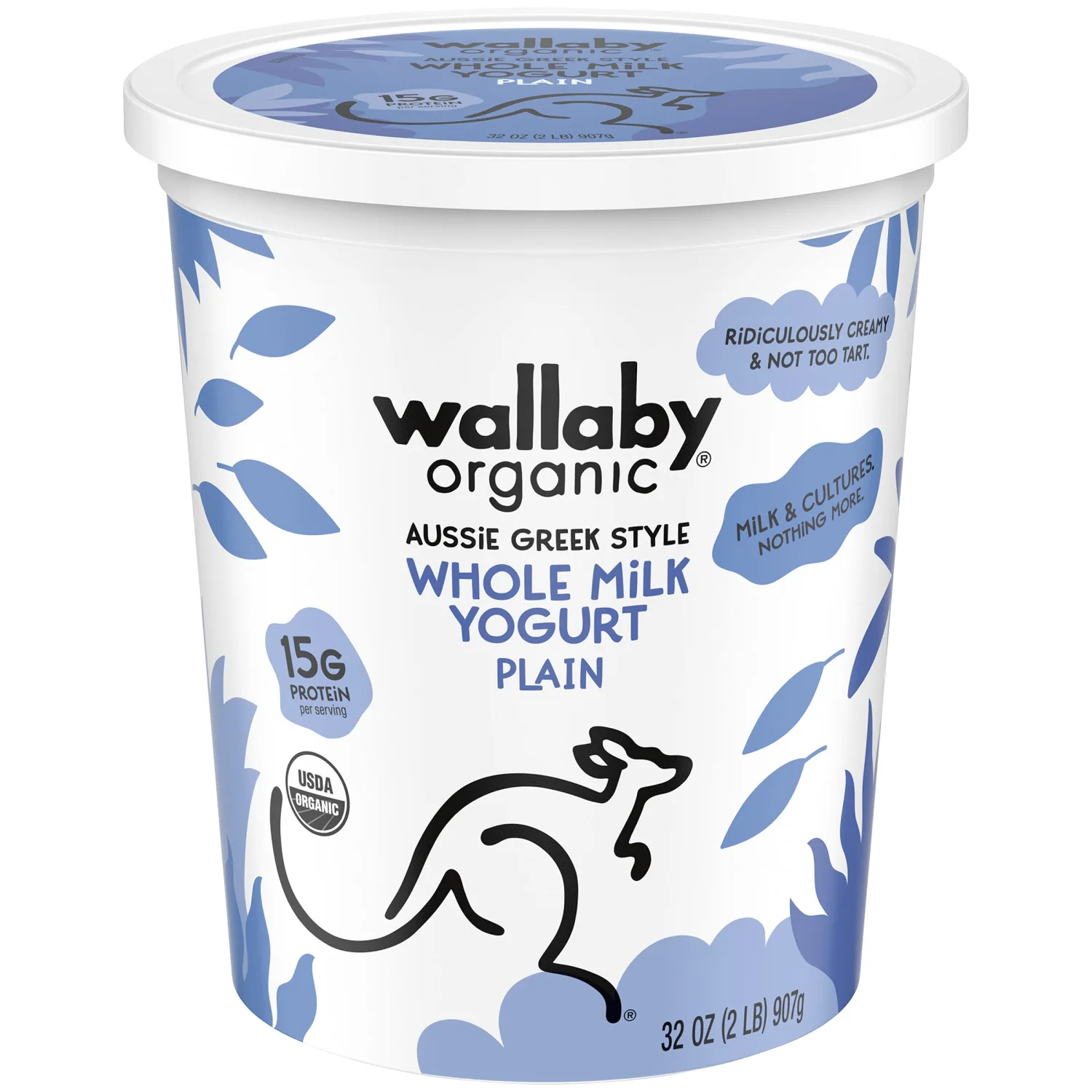 Wallaby Organic Aussie Greek Whole Milk Yogurt, Plain, 32 oz. USDA Organic