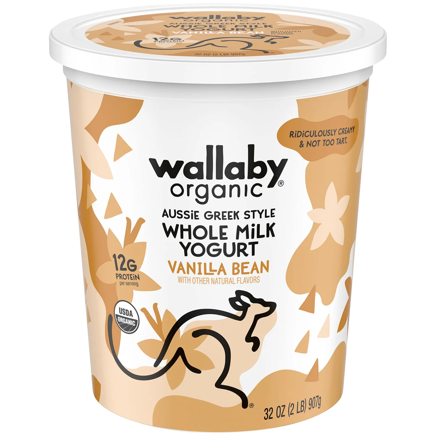 Wallaby Organic Aussie Greek Whole Milk Yogurt, Vanilla Bean, 32 oz. USDA Organic