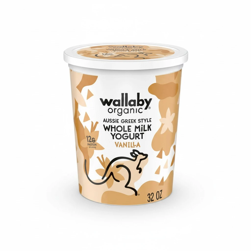 Wallaby Organic Aussie Greek Whole Milk Yogurt, Vanilla Bean, 32 oz. USDA Organic