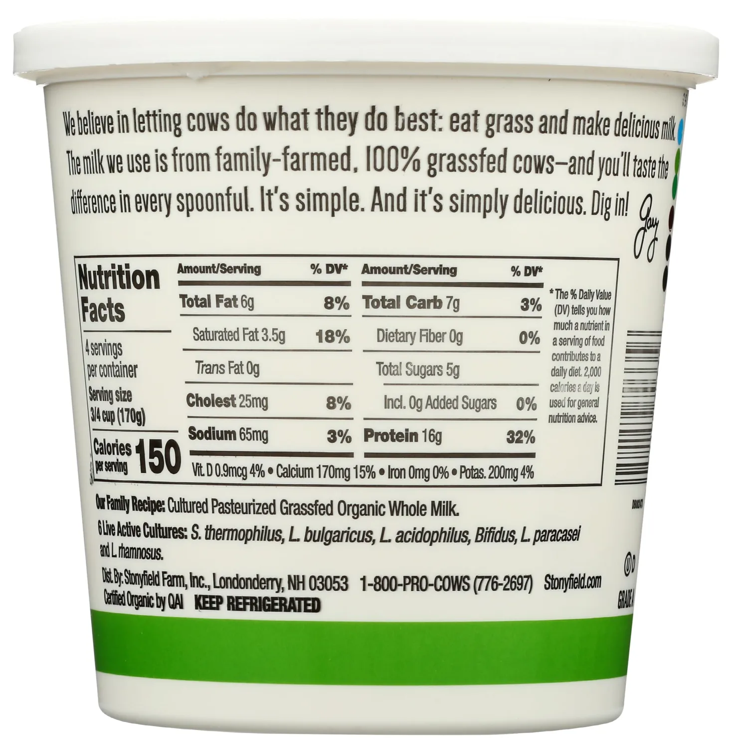 Stonyfield® Organic 100% Grassfed Plain Greek Whole Milk Yogurt 24 Oz. Tub (Pack of 1)