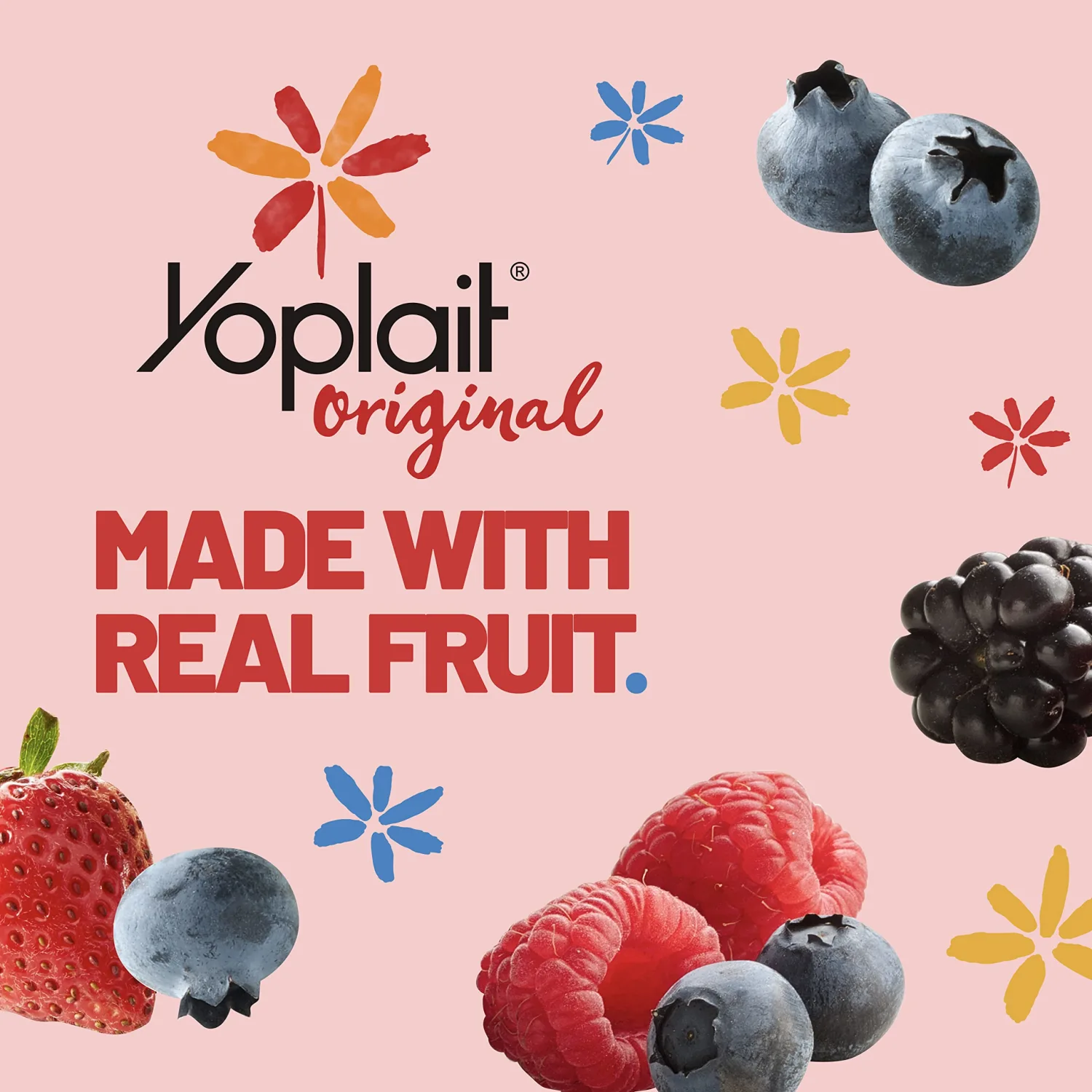 Yoplait Original Low Fat Yogurt Variety Pack, Mountain Blueberry and Mixed Berry, Made with Real Fruit, 8 Yogurt Cups, 48 oz