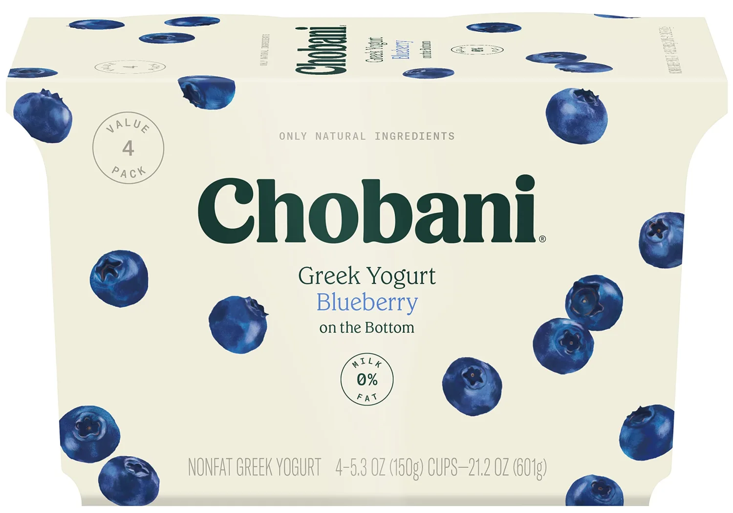 Chobani® Non-Fat Greek Yogurt Blueberry on the Bottom 5.3oz 4-pack