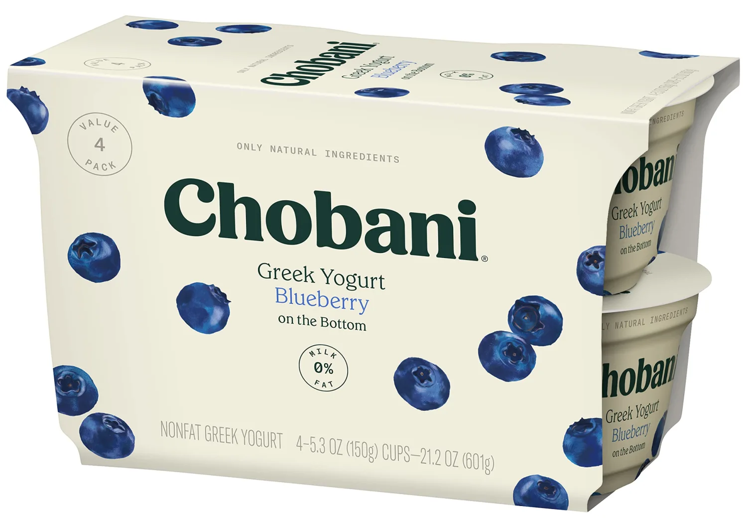 Chobani® Non-Fat Greek Yogurt Blueberry on the Bottom 5.3oz 4-pack