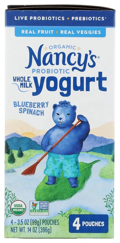 NANCYS YOGURT Organic Blueberry Spinach Kids Yogurt Pouch, 14 OZ