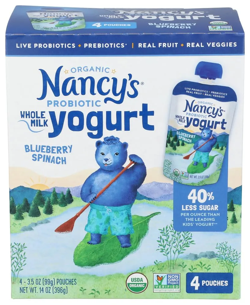NANCYS YOGURT Organic Blueberry Spinach Kids Yogurt Pouch, 14 OZ