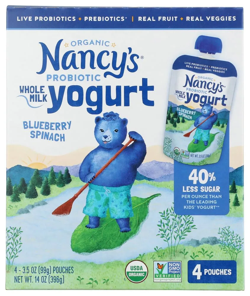 NANCYS YOGURT Organic Blueberry Spinach Kids Yogurt Pouch, 14 OZ