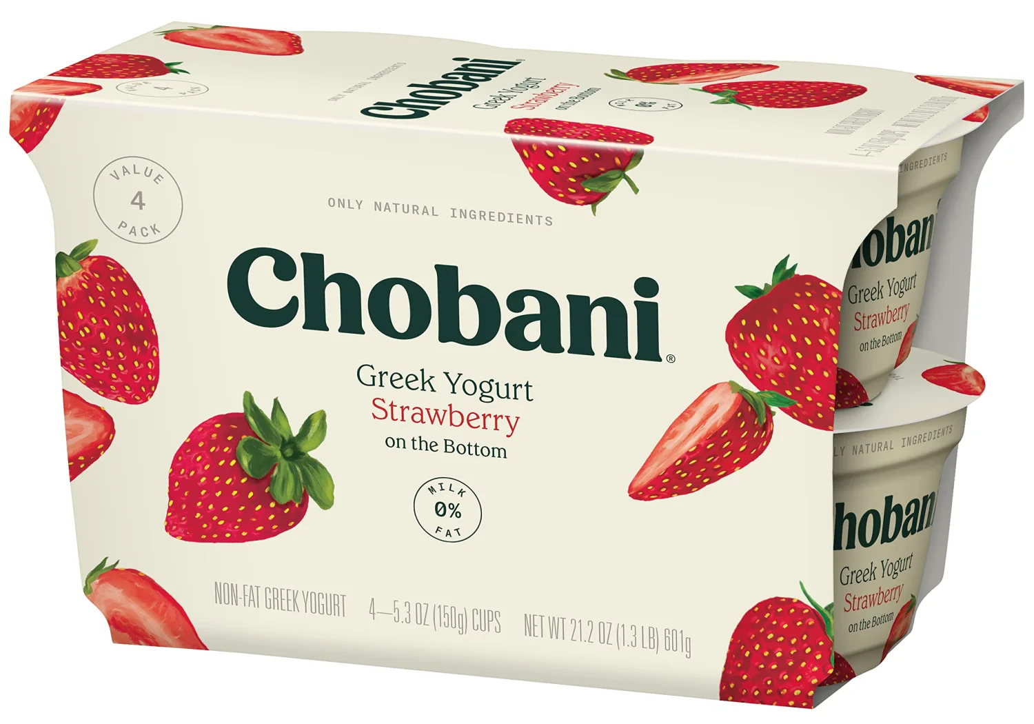 Chobani® Non-Fat Greek Yogurt Strawberry on the Bottom 5.3oz 4-pack